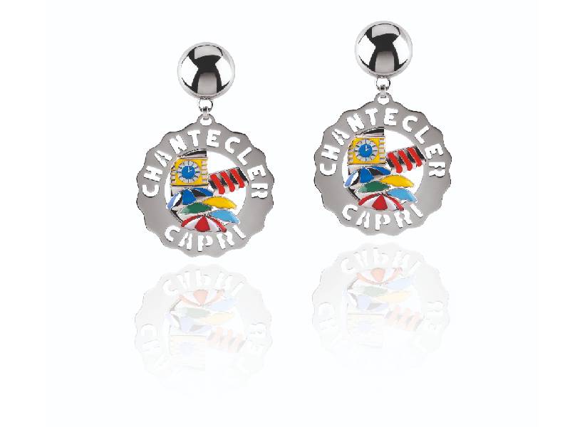 SILVER SMALL LOGO “CAPRI POP” EARRINGS WITH COLOURED ENAMELS ET VOILA’ CHANTECLER 411465