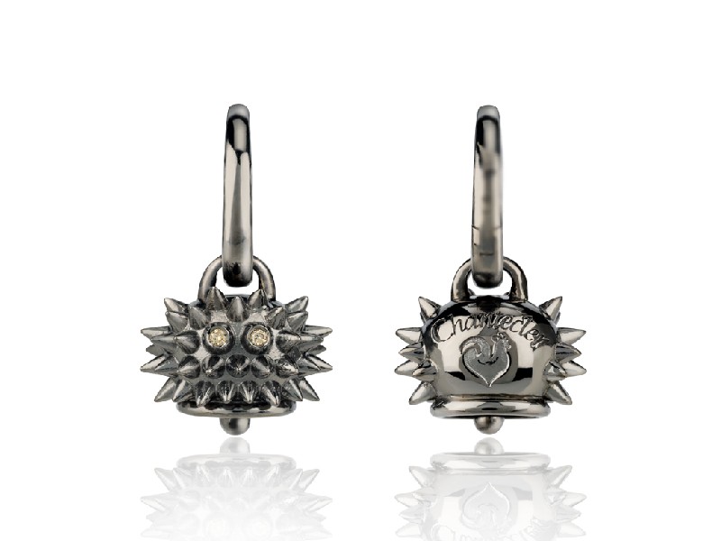 MICRO SEA URCHIN EARRINGS IN BURNISHED SILVER AND BROWN DIAMONDS ET VOILA’ CHANTECLER 38468