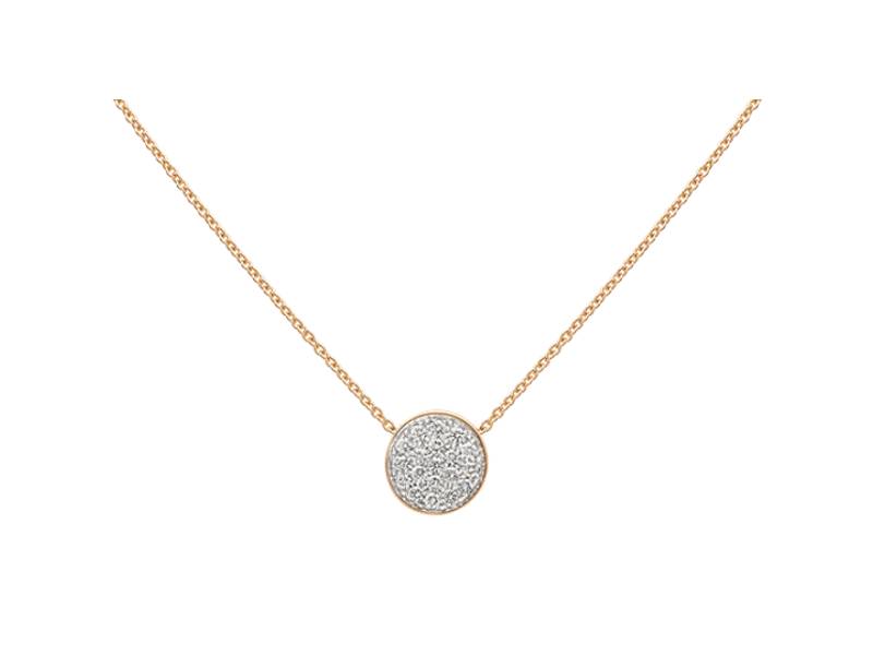 GIROCOLLO CON PENDENTE PAILETTES ORO ROSA, PAVE’ DIAMANTI E SMALTO BIANCO PAILLETTES CHANTECLER 41409