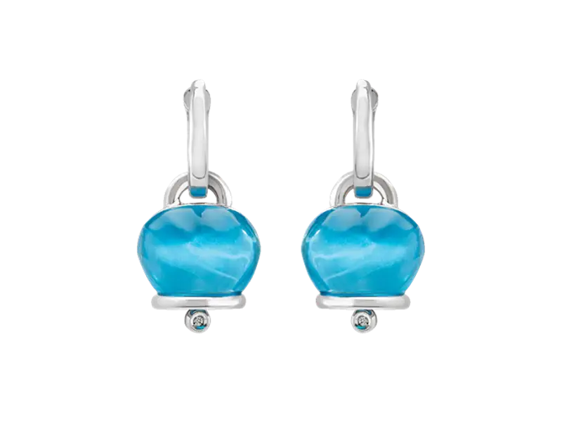 ORECCHINI CAMPANELLA MEDI IN ARGENTO E RESINA SFACCETTATA COLOR TOPAZIO AZZURRO CON DUE DIAMANTI ET VOILA’ CHANTECLER 43006