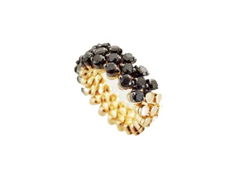“BREVETTO” MULTISIZE RING ORO GIALLO E DIAMANTI  NERI 3 MEZZE FILE SERAFINO CONSOLI RMS 3H4 YG BD
