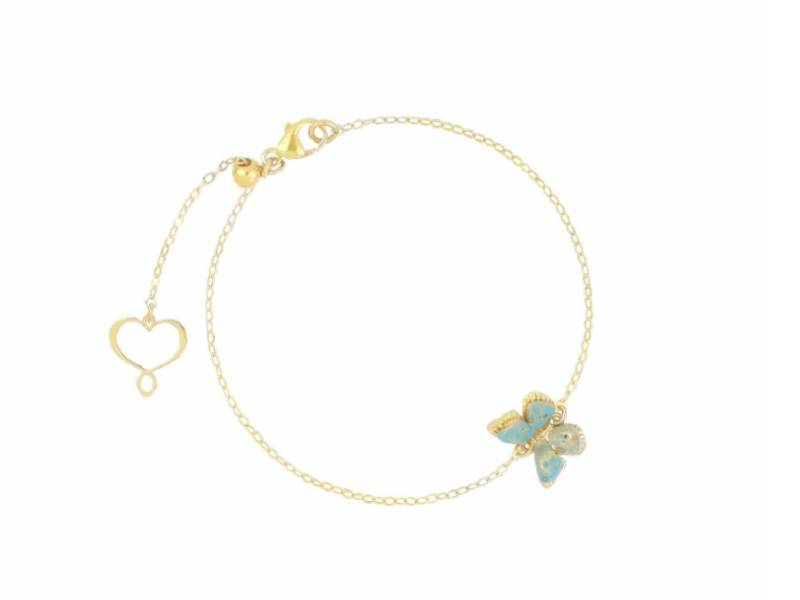 BRACCIALE IN ARGENTO GALVANICA ORO GIALLO CON FARFALLA SMALTATA DI AZZURRO LE FARFALLE MAMAN ET SOPHIE PBFAR5GI