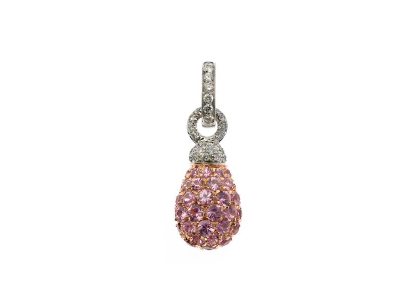 CIONDOLO IN ORO BIANCO E ROSA CON DIAMANTI E PAVE’ DI ZAFFIRI ROSA JOYFUL CHANTECLER 24895